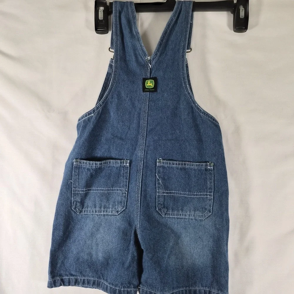 Y2k Style John Deere Toddler Overalls 4T Denim Shortalls Tractor Patch Farm Kids
